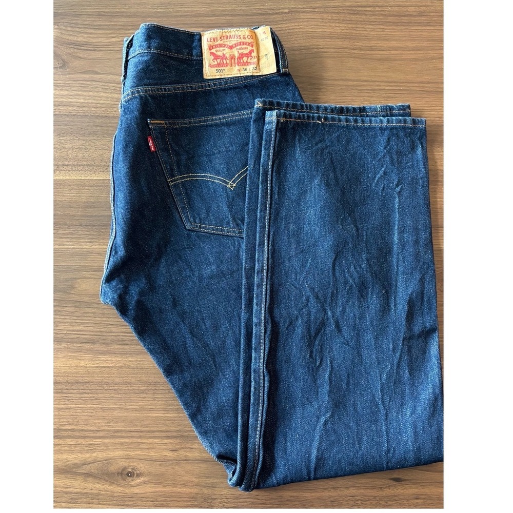Levis 501 Original Fit Jeans Mens 36x32 Dark Wash Indigo Straight Leg Denim
